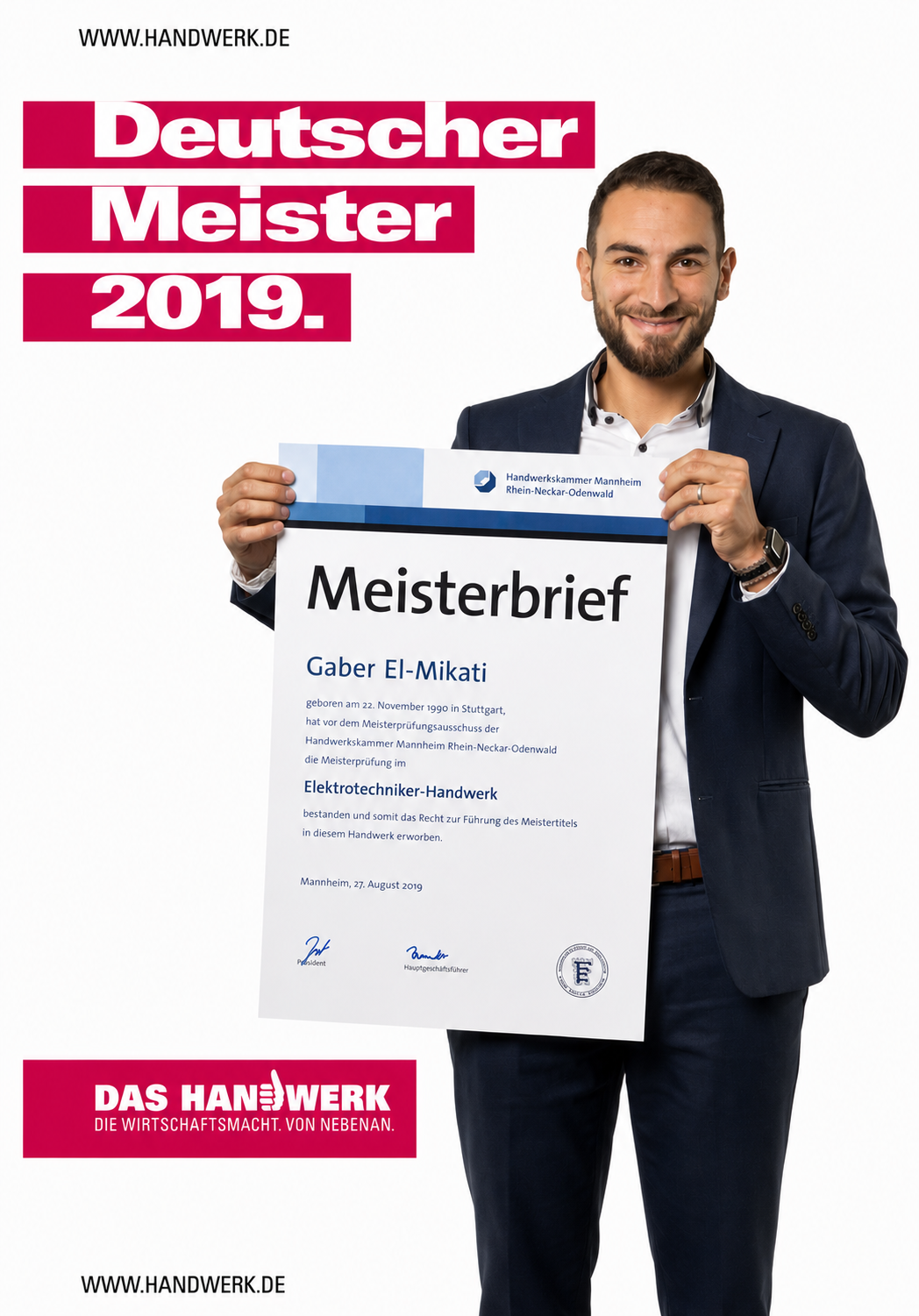 Meisterbrief Gaber El-Mikati – Deutscher Meister 2019, Elektrotechniker-Handwerk